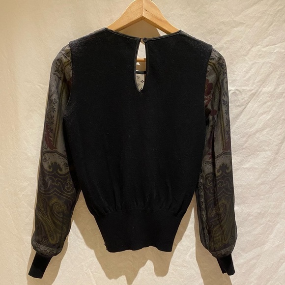 Etro black top with sheer overlay and sequins, size 42 - Picture 2 of 8